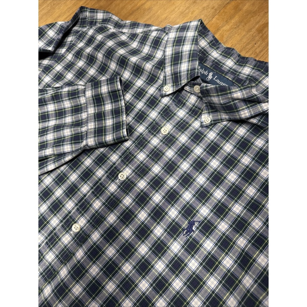 Ralph Lauren Classic Fit Long Sleeve Button Down Mens XL Blue Plaid Preppy